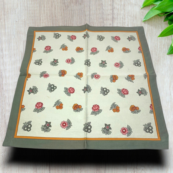 Lot 6 x Williams Sonoma Floral Napkins Square 20” Green Border Botanical - Picture 4 of 9